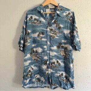 Campos Moda Tropical Escape Blue Palm Shirt Button Down Hawaiian Beach Vacation
